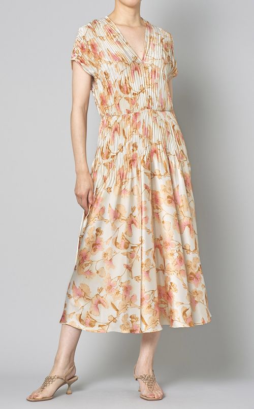 フラワープリントVネックワンピース