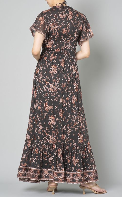 フラワープリントギャザーロングワンピース