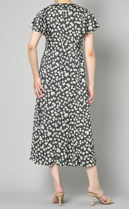 フラワープリントフレアスリーブドレス