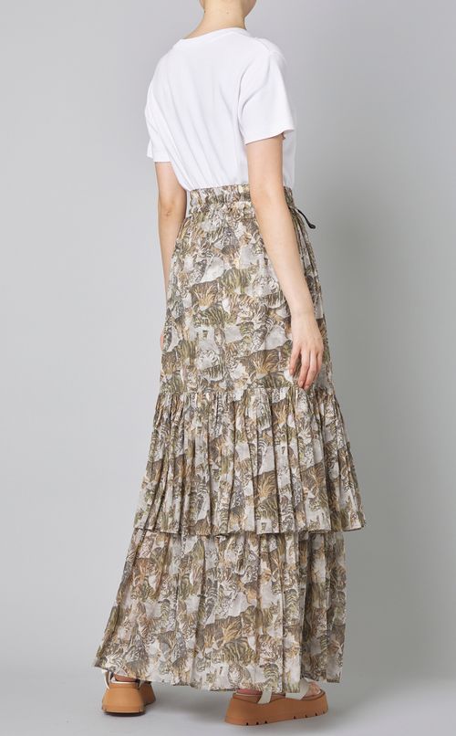 キャットプリントティアードロングスカート