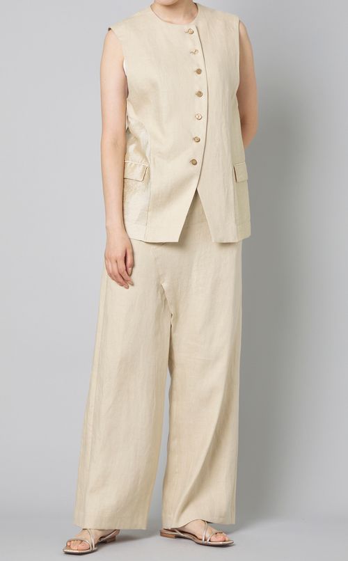 ノーカラーリネンベスト