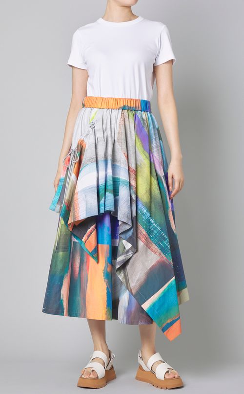 コラージュプリントギャザースカー卜