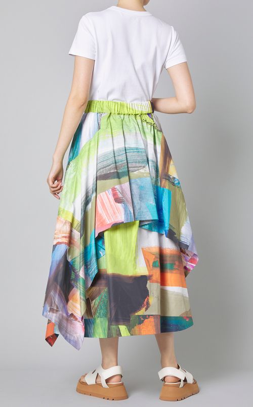 コラージュプリントギャザースカー卜