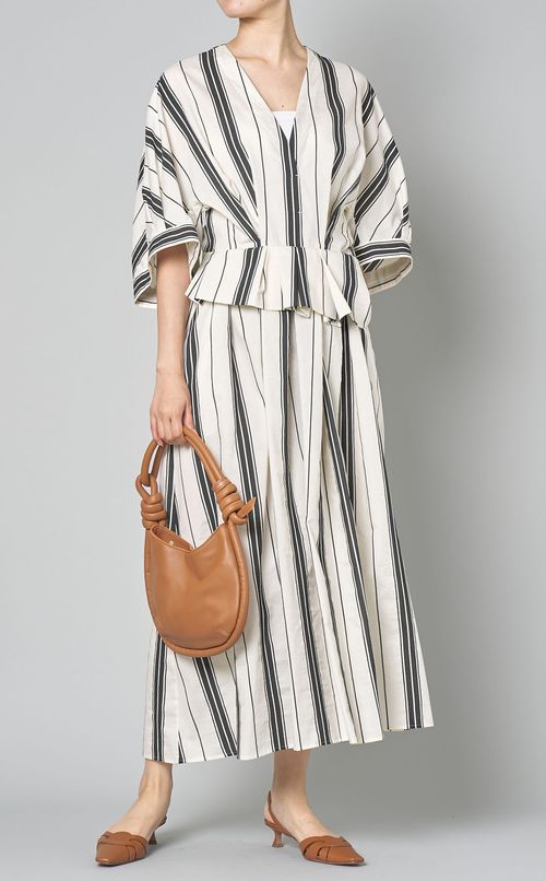 コットンストライプVネックワンピース