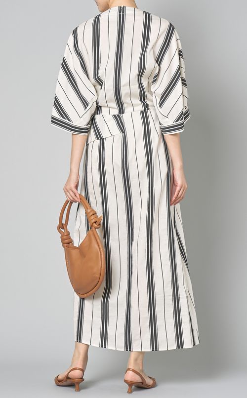 コットンストライプVネックワンピース