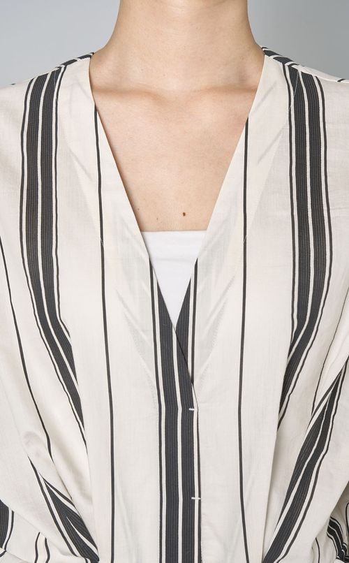 コットンストライプVネックワンピース