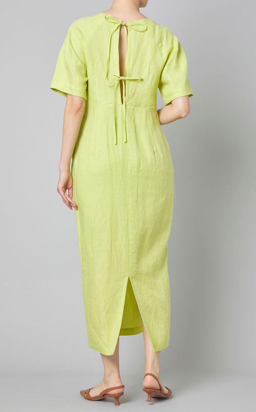 バックリボンリネンワンピース