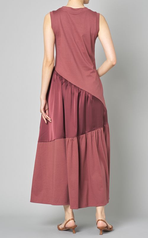 クルーネック切替ロングワンピース