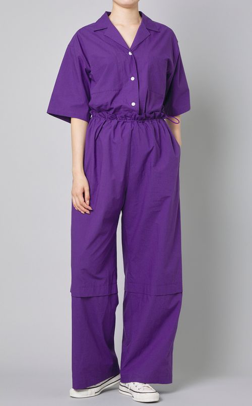 コットンオープンカラージャンプスーツ