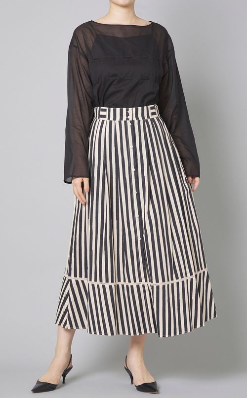 コットンストライプギャザースカート