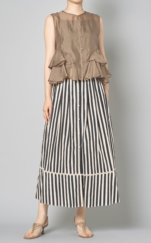 コットンストライプギャザースカート