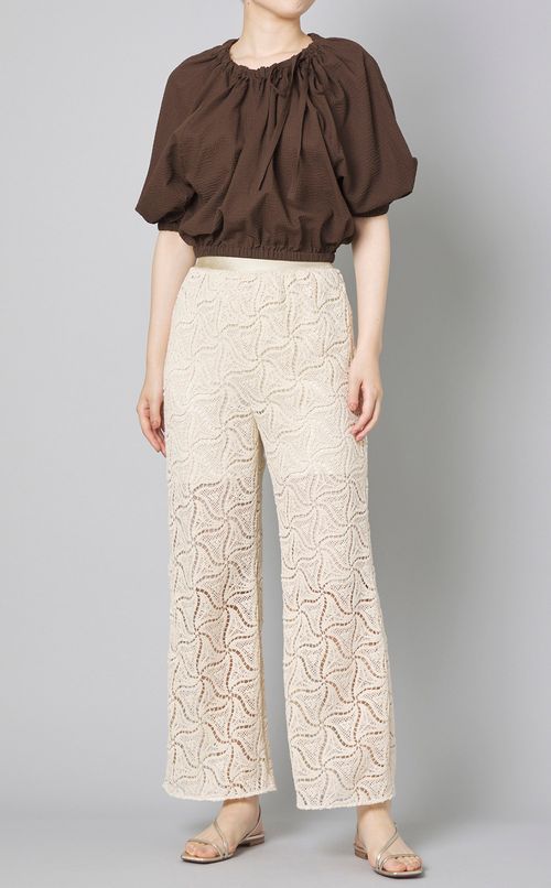 透かし編みコットンニットパンツ