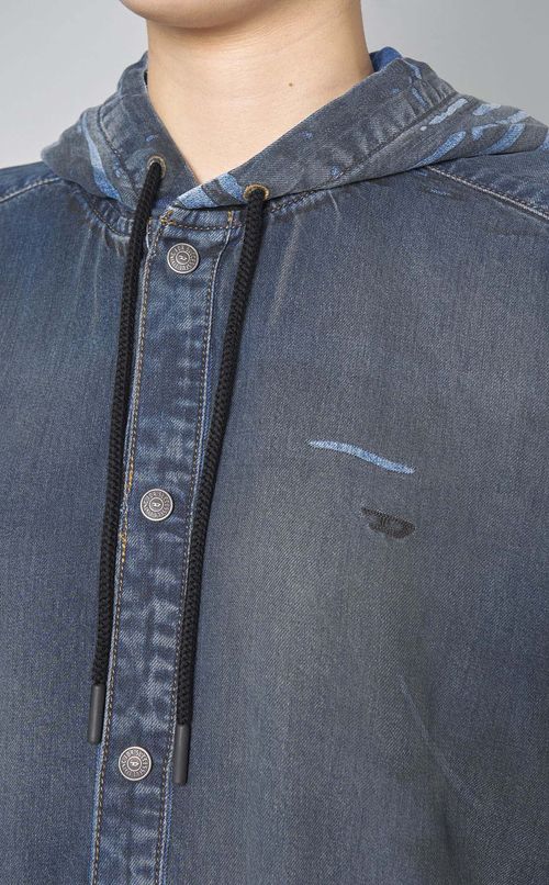 デニムコンビフーディワンピース