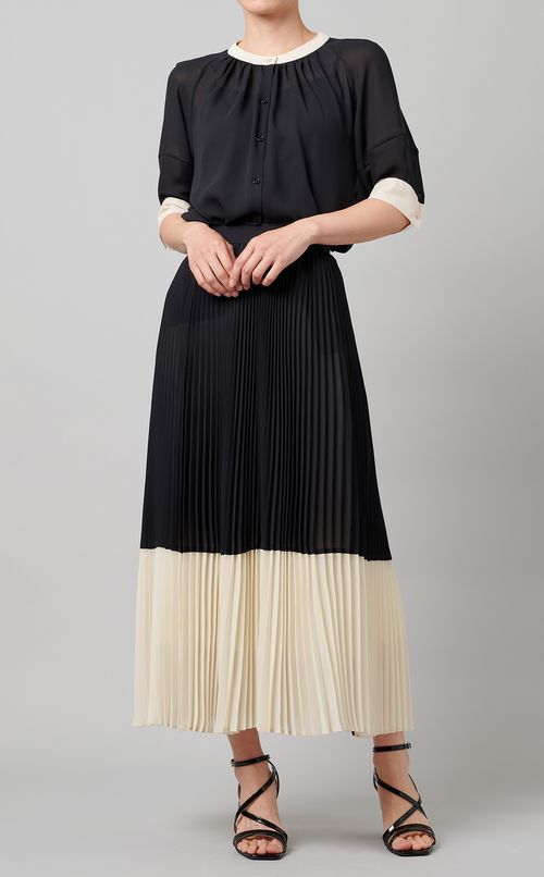 カラーブロッキングプリーツスカート