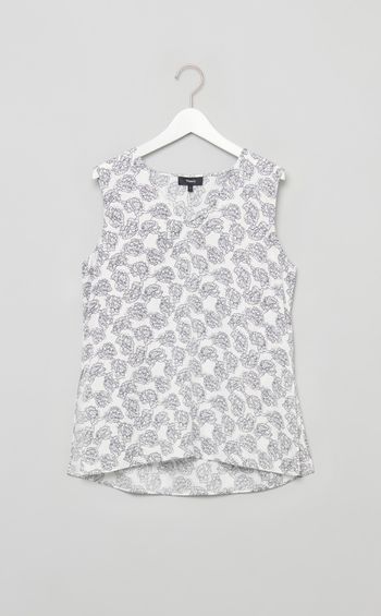 フラワープリントノースリーブVトップス