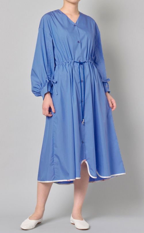 ギャザースリーブシャツワンピース