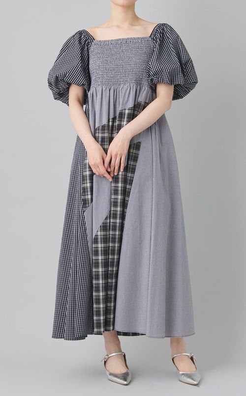 プリントミックスパフスリーブワンピース