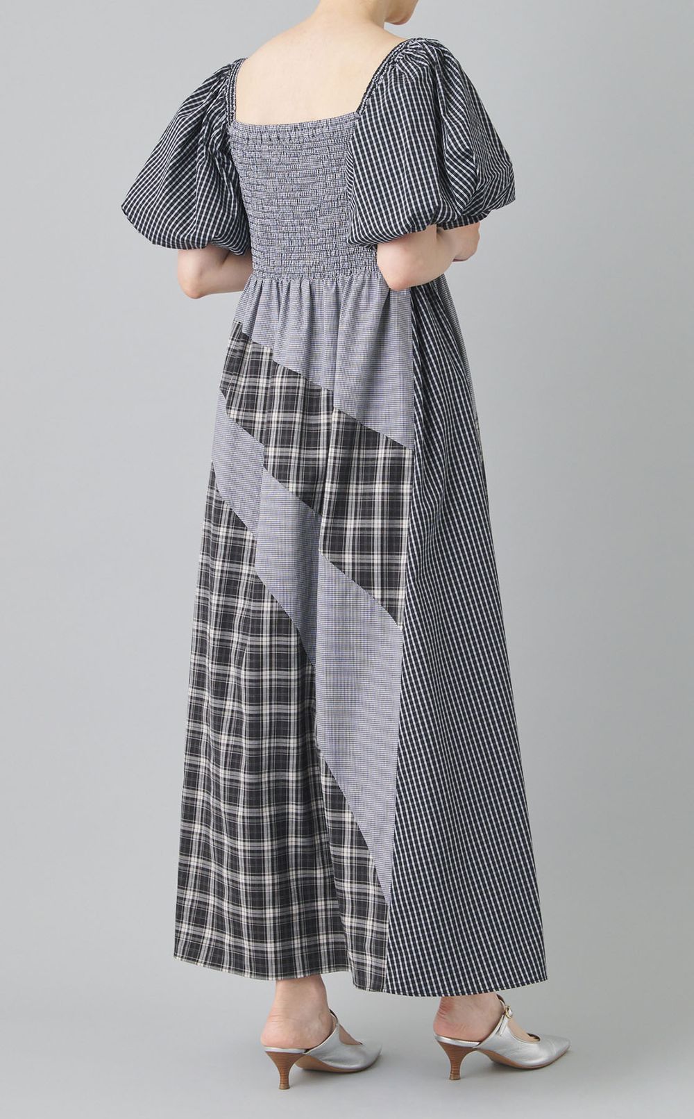 プリントミックスパフスリーブワンピース