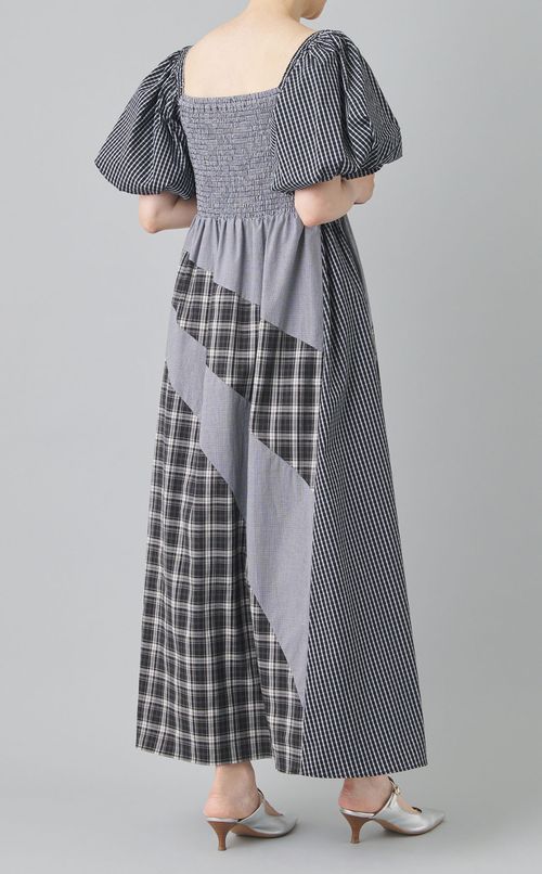 プリントミックスパフスリーブワンピース