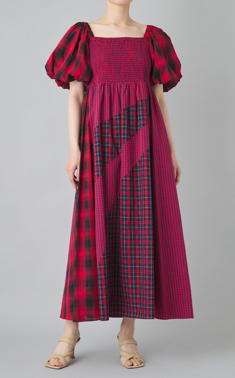 プリントミックスパフスリーブワンピース