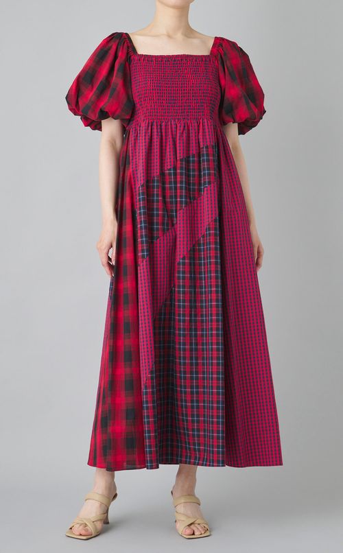 プリントミックスパフスリーブワンピース