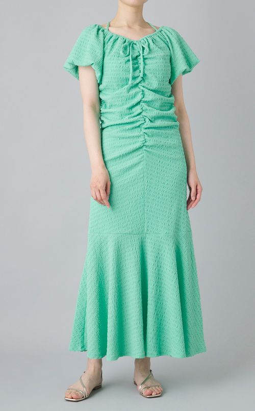 パフスリーブギャザーカットワンピース