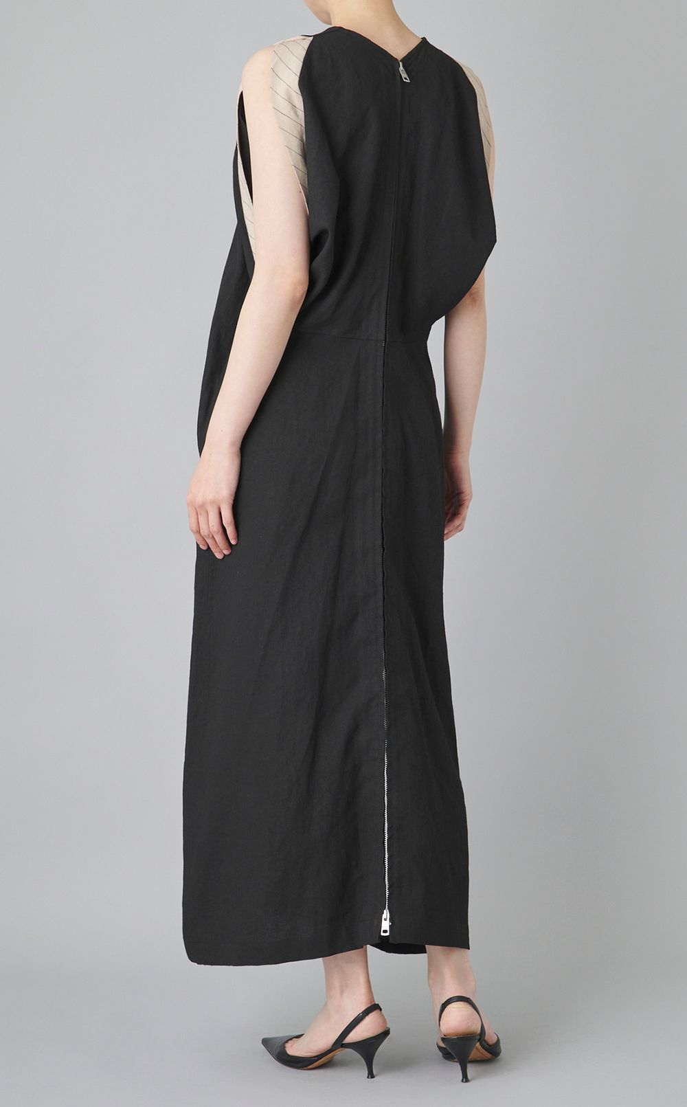 ダブルウェイジップリネンワンピース