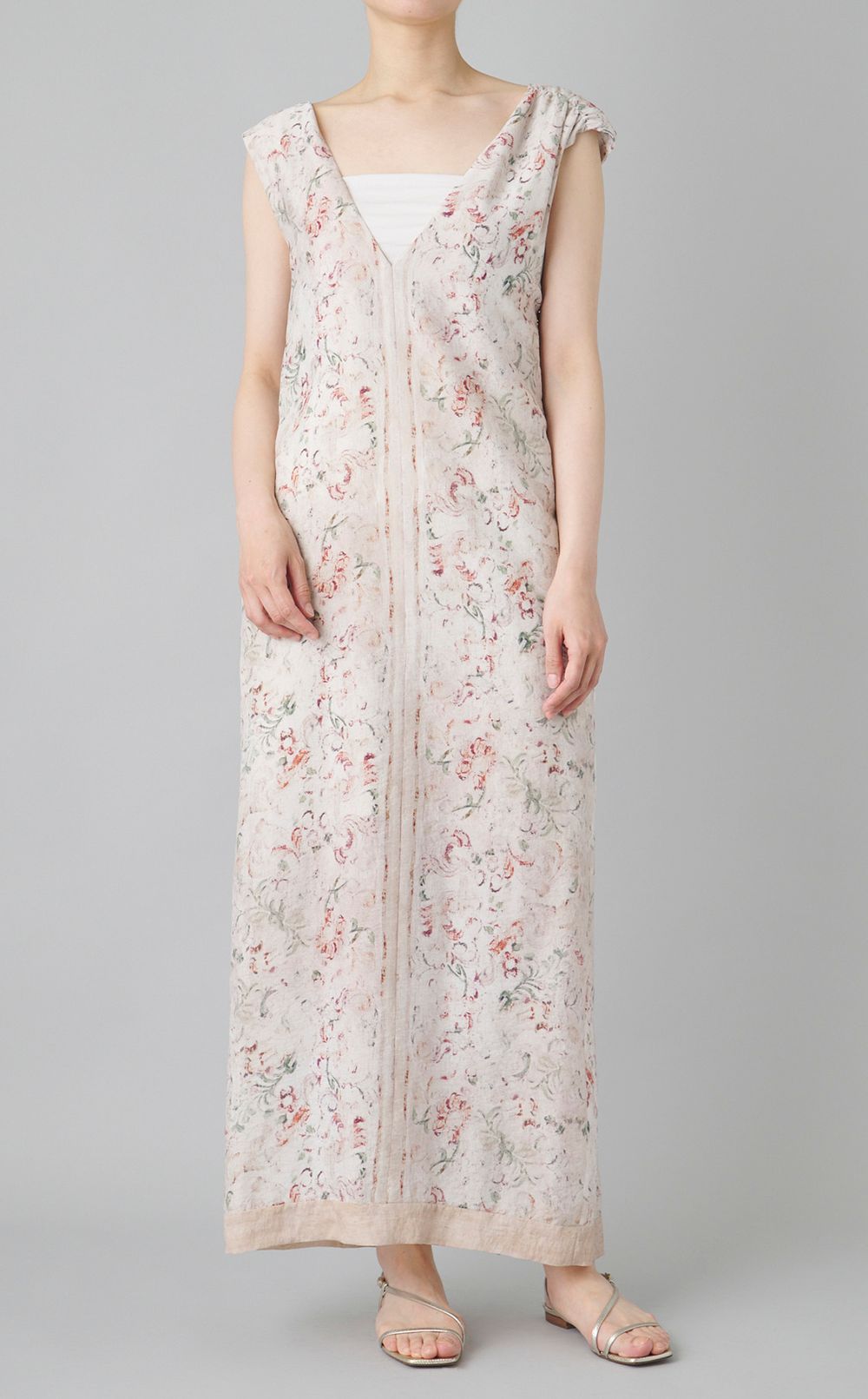 フラワープリントタイバックドレス