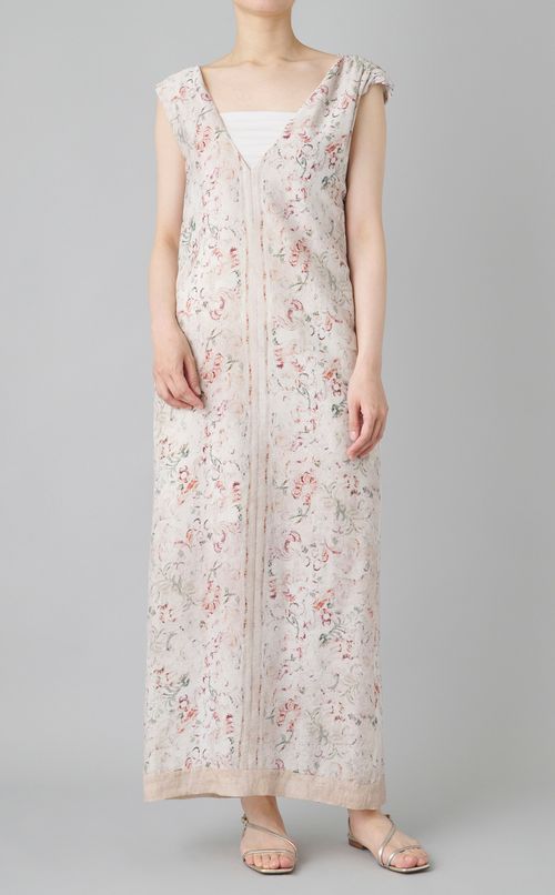 フラワープリントタイバックドレス