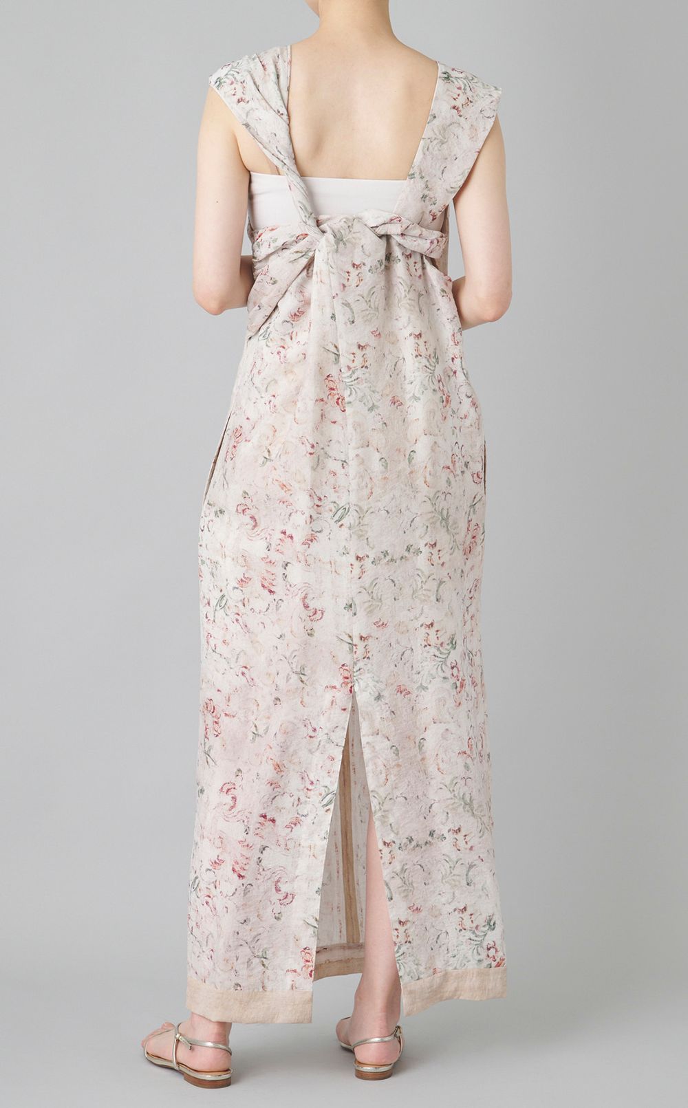 フラワープリントタイバックドレス