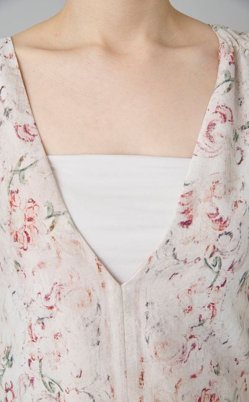 フラワープリントタイバックドレス