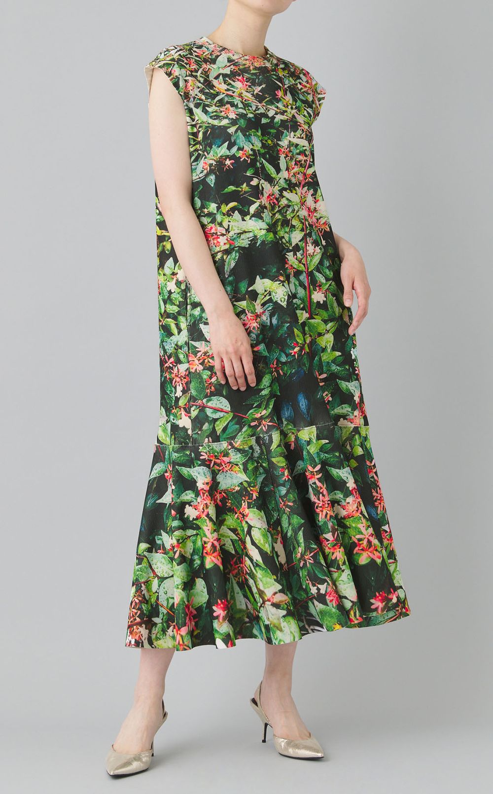 プリントノースリーブ切替ワンピース