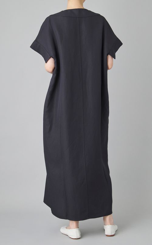 ヴィスコースリネンvネックワンピース