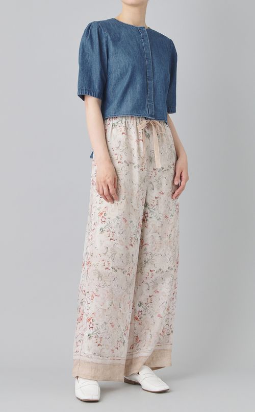 ライトデニムパフスリーブブラウス