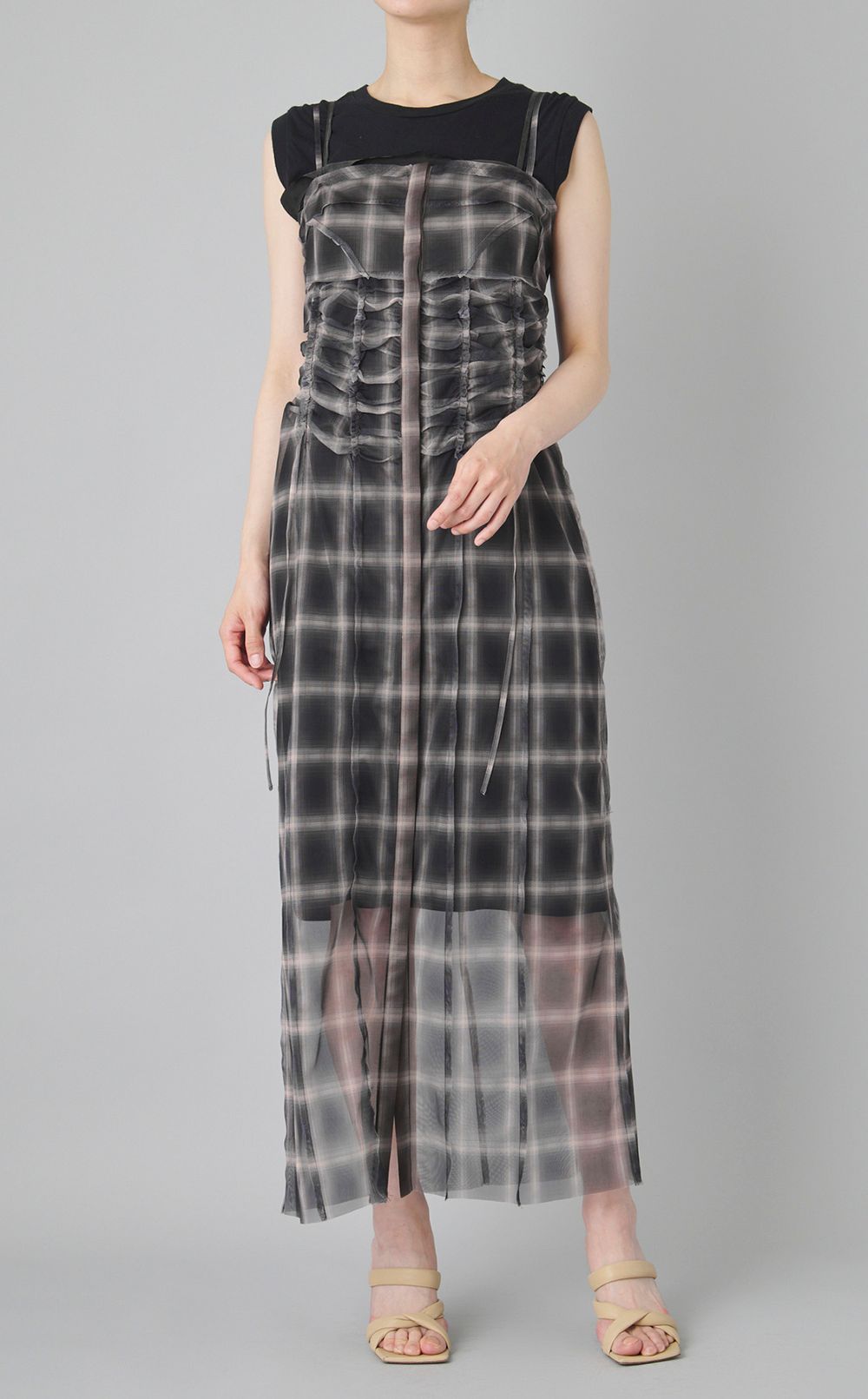 シースルーレイヤーチェックワンピース