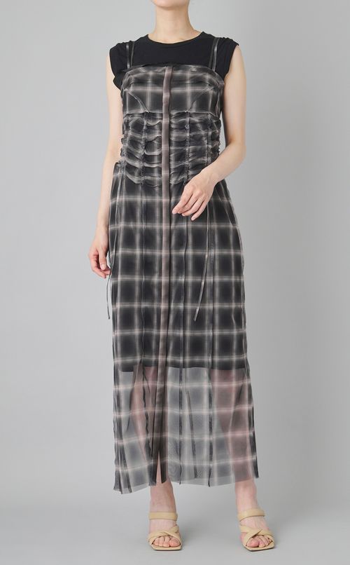 シースルーレイヤーチェックワンピース