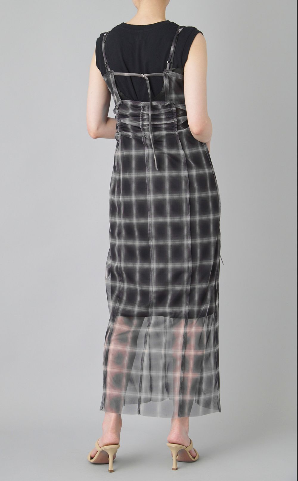 シースルーレイヤーチェックワンピース