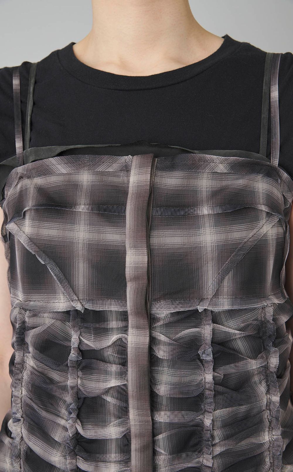 シースルーレイヤーチェックワンピース