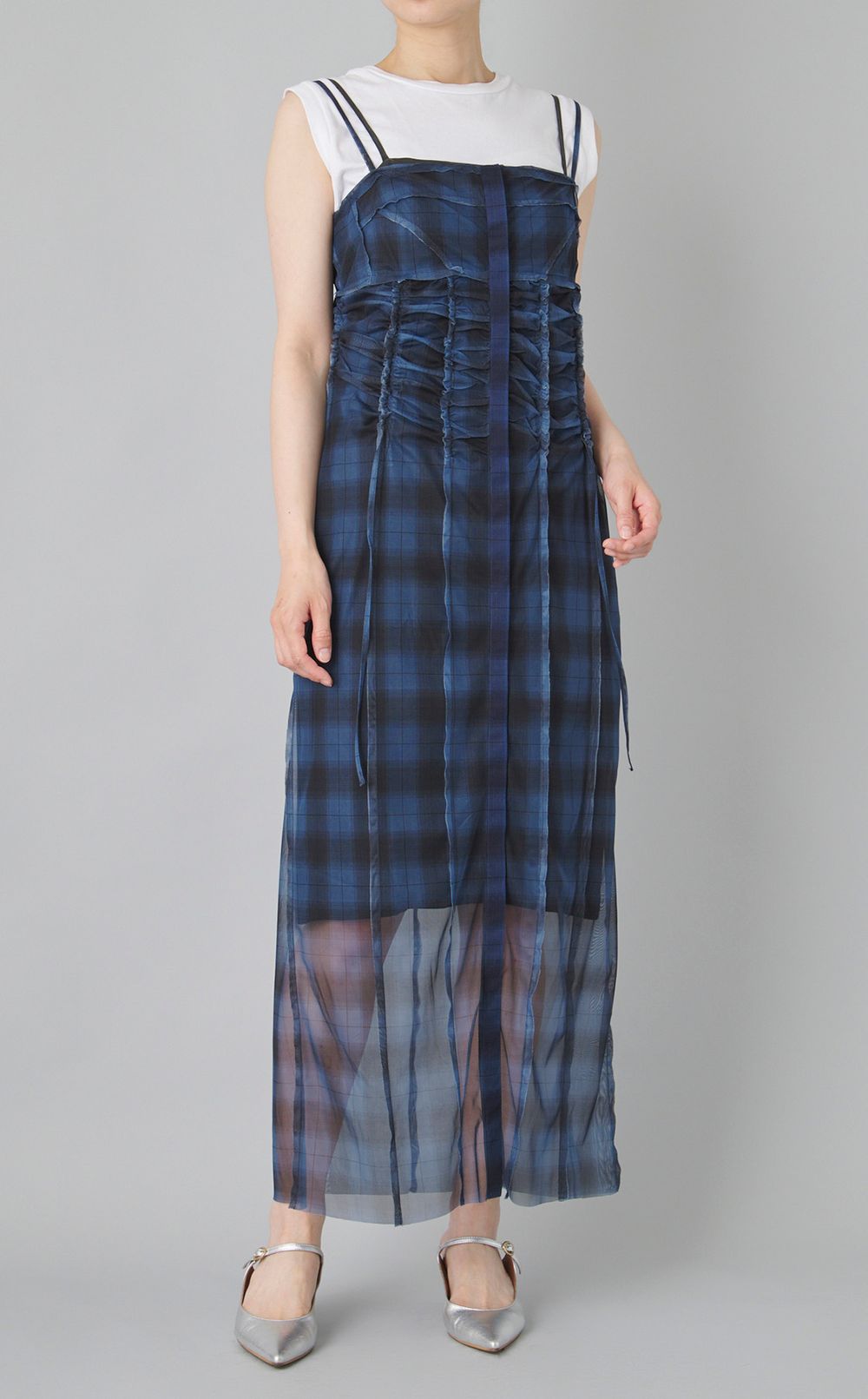 シースルーレイヤーチェックワンピース