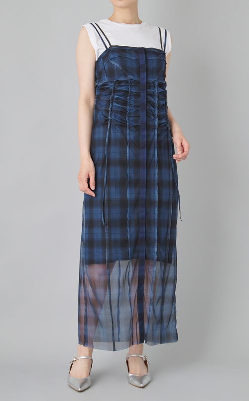 シースルーレイヤーチェックワンピース