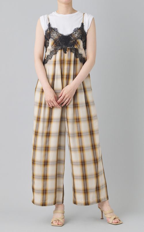 チェックレースオールインワン