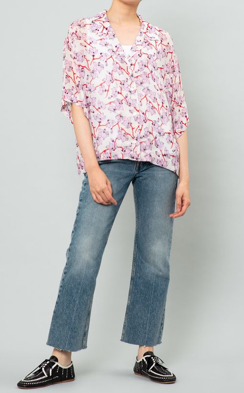 オープンカラーフラワーショートブラウス