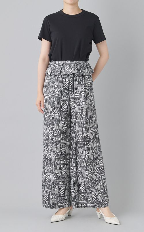 パッチワークレースプリントフリルパンツ