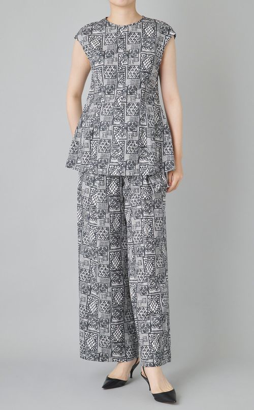 パッチワークレースプリントフリルパンツ