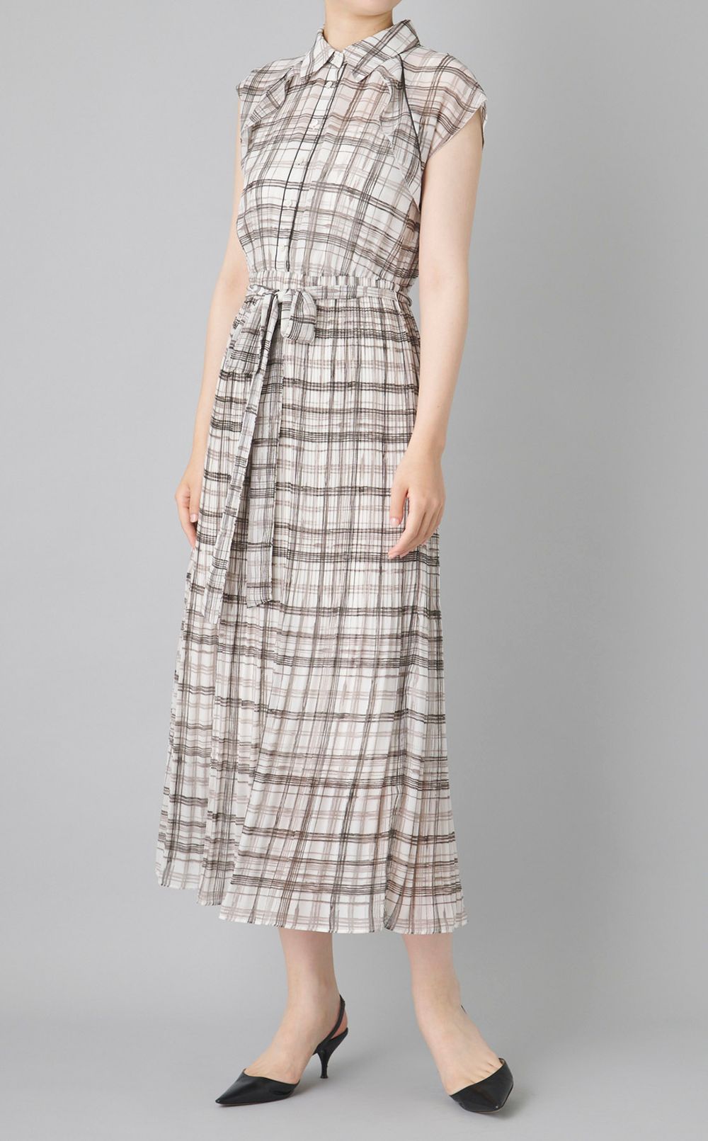 チェックプリントプリーツワンピース