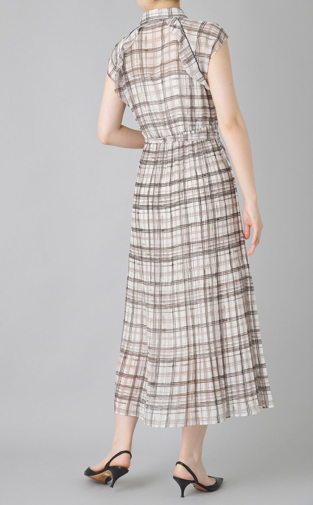 チェックプリントプリーツワンピース