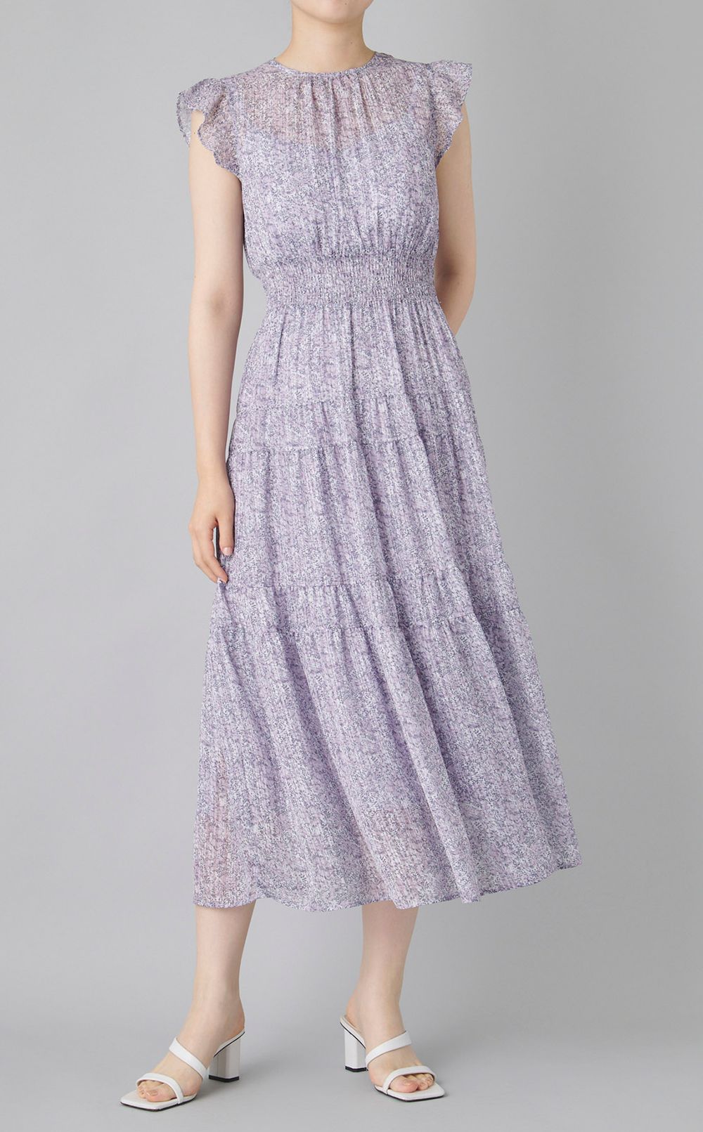 シフォンサテンストライプワンピース