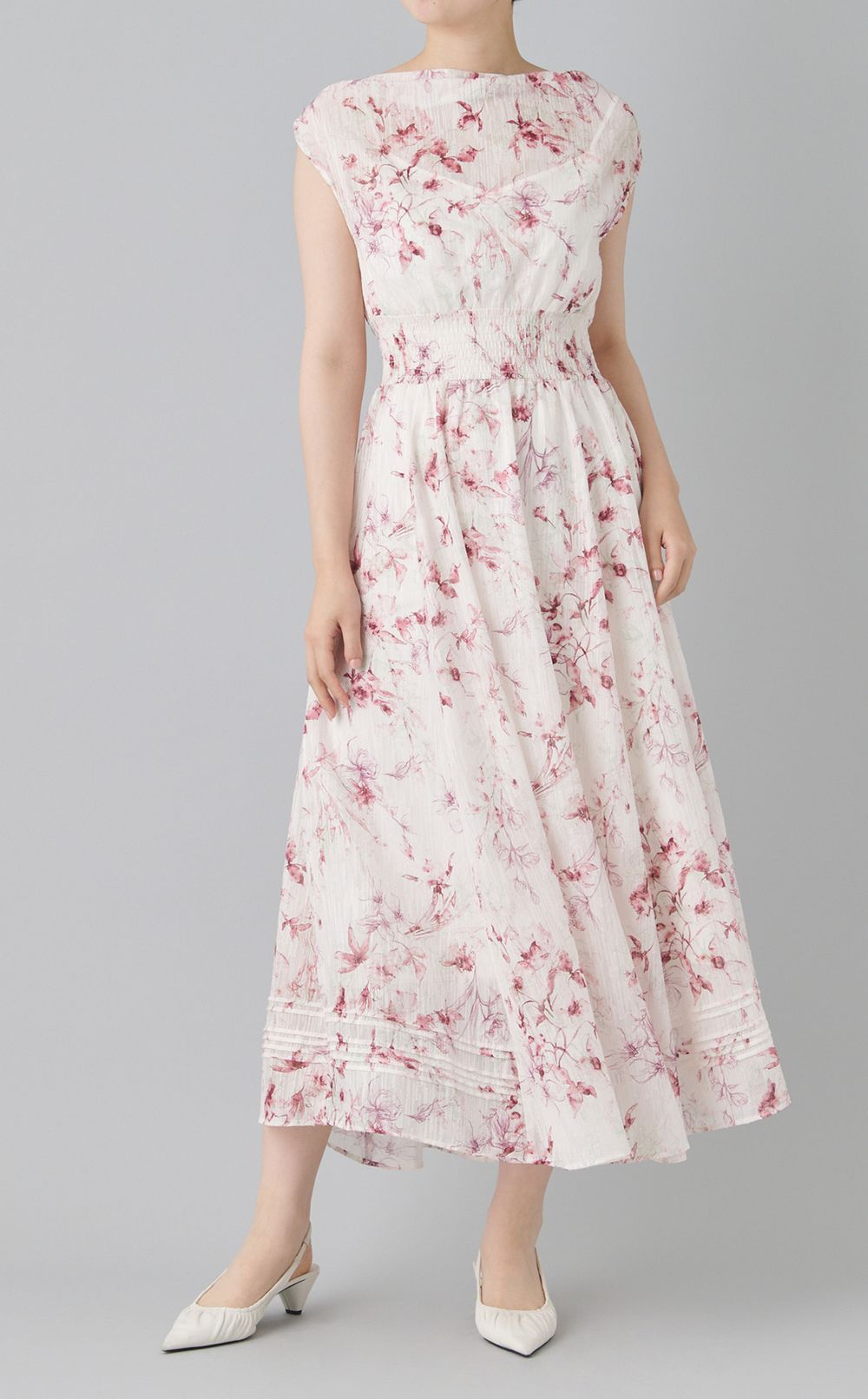 シャーリングプリントワンピース