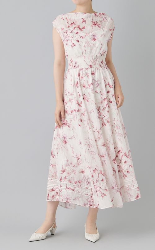 シャーリングプリントワンピース