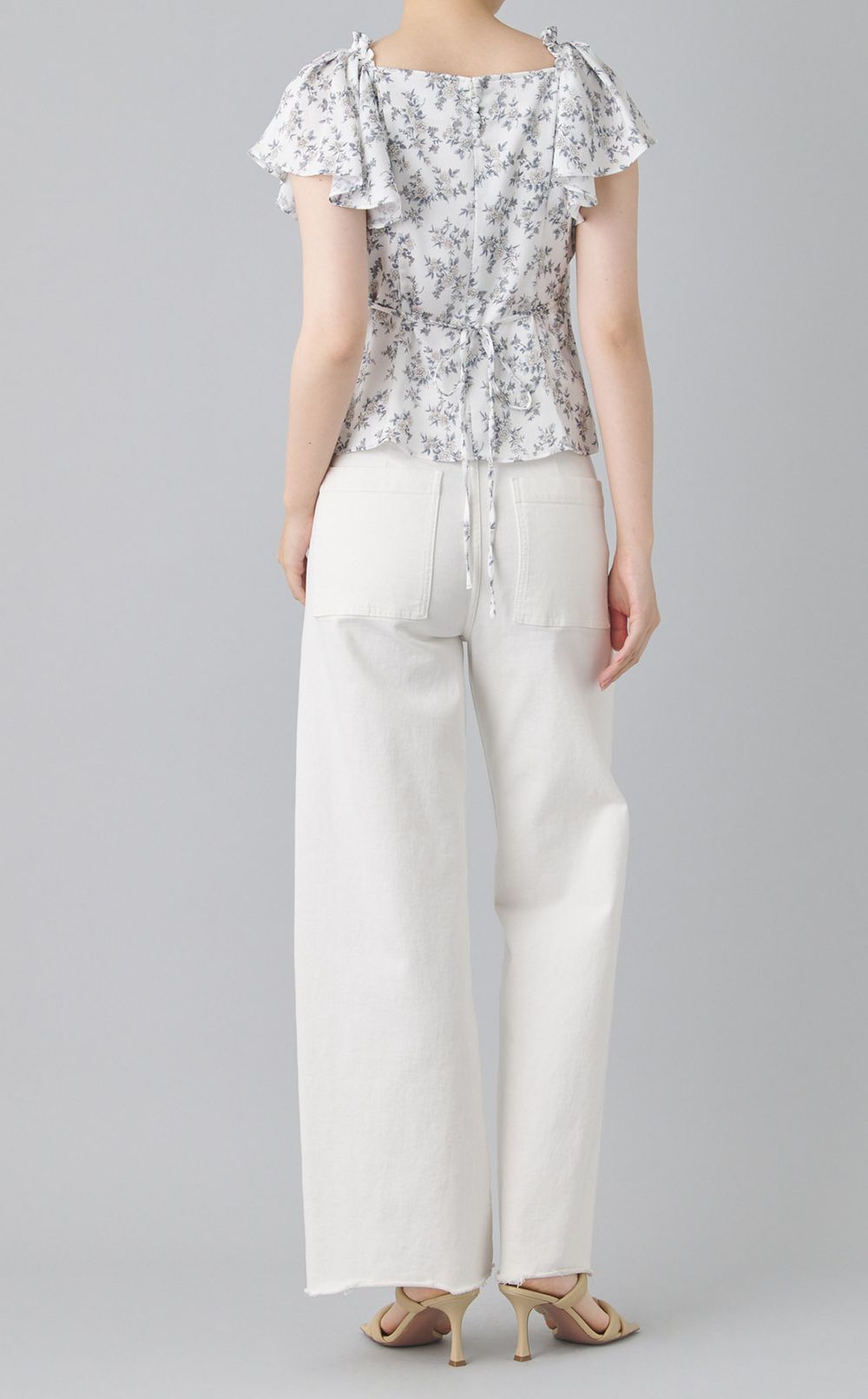 フラワープリントギャザーブラウス